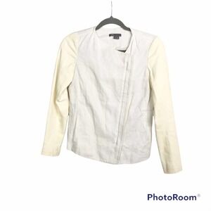 Vince leather and linen two tone asymmetrical jacket size 2